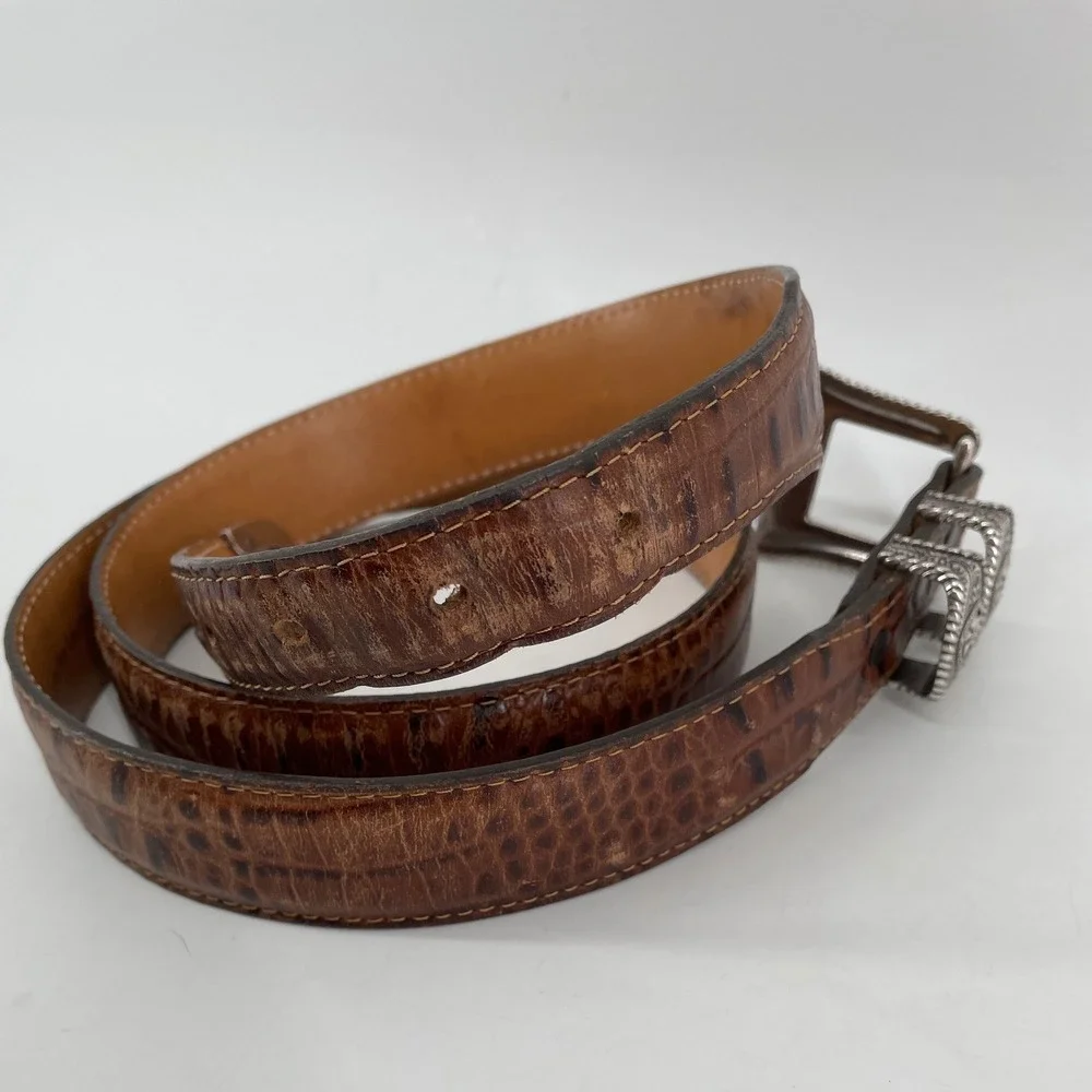 Tony Lama Belt 44 Brown Leather Country Crocodile Print Western USA‎ C421234